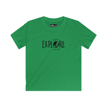 Green Printify kids t-shirt with Explore design, one of the inspirational t shirts for kids