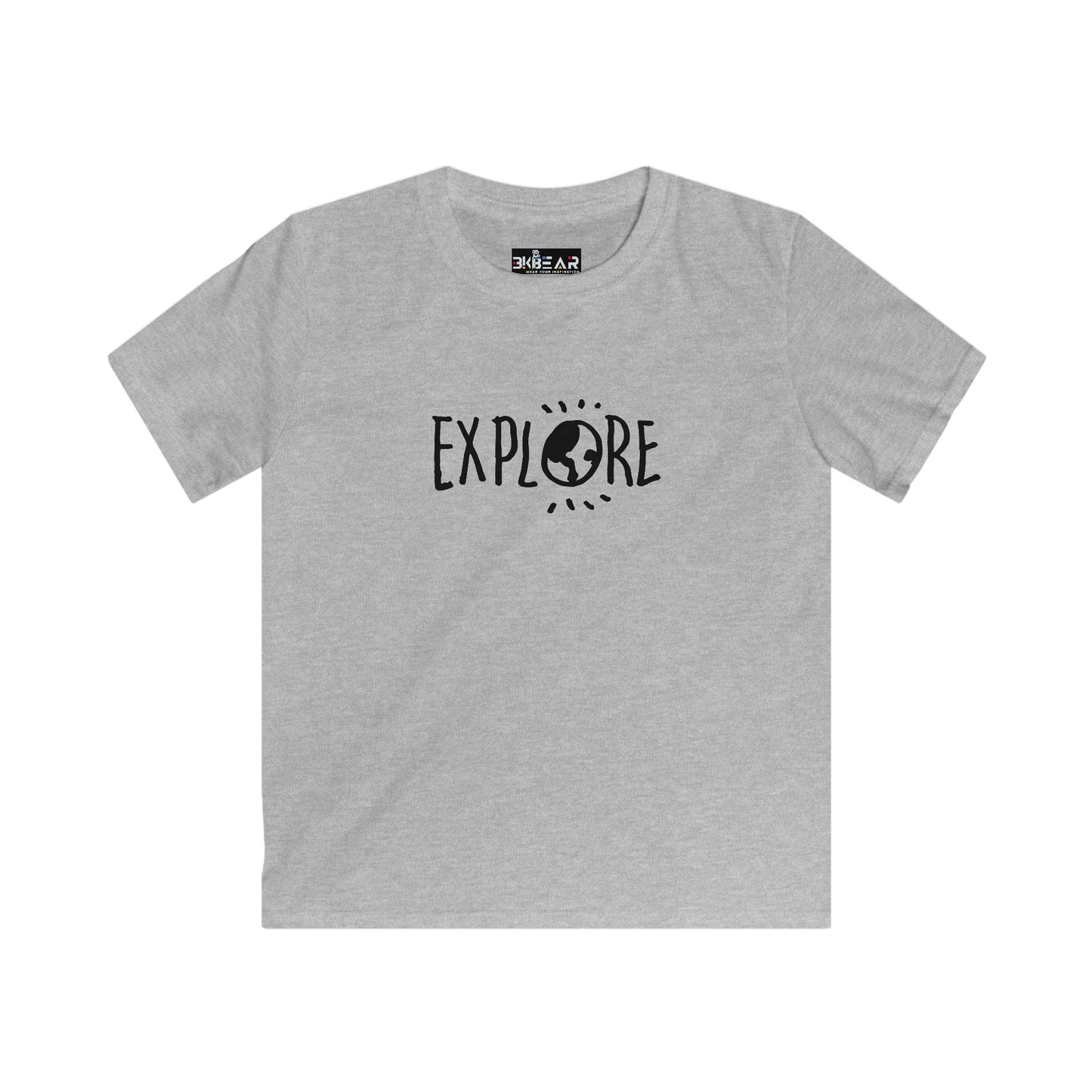 Gray kids t-shirt from Printify with Explore graphic print inspirational t shirts for kids