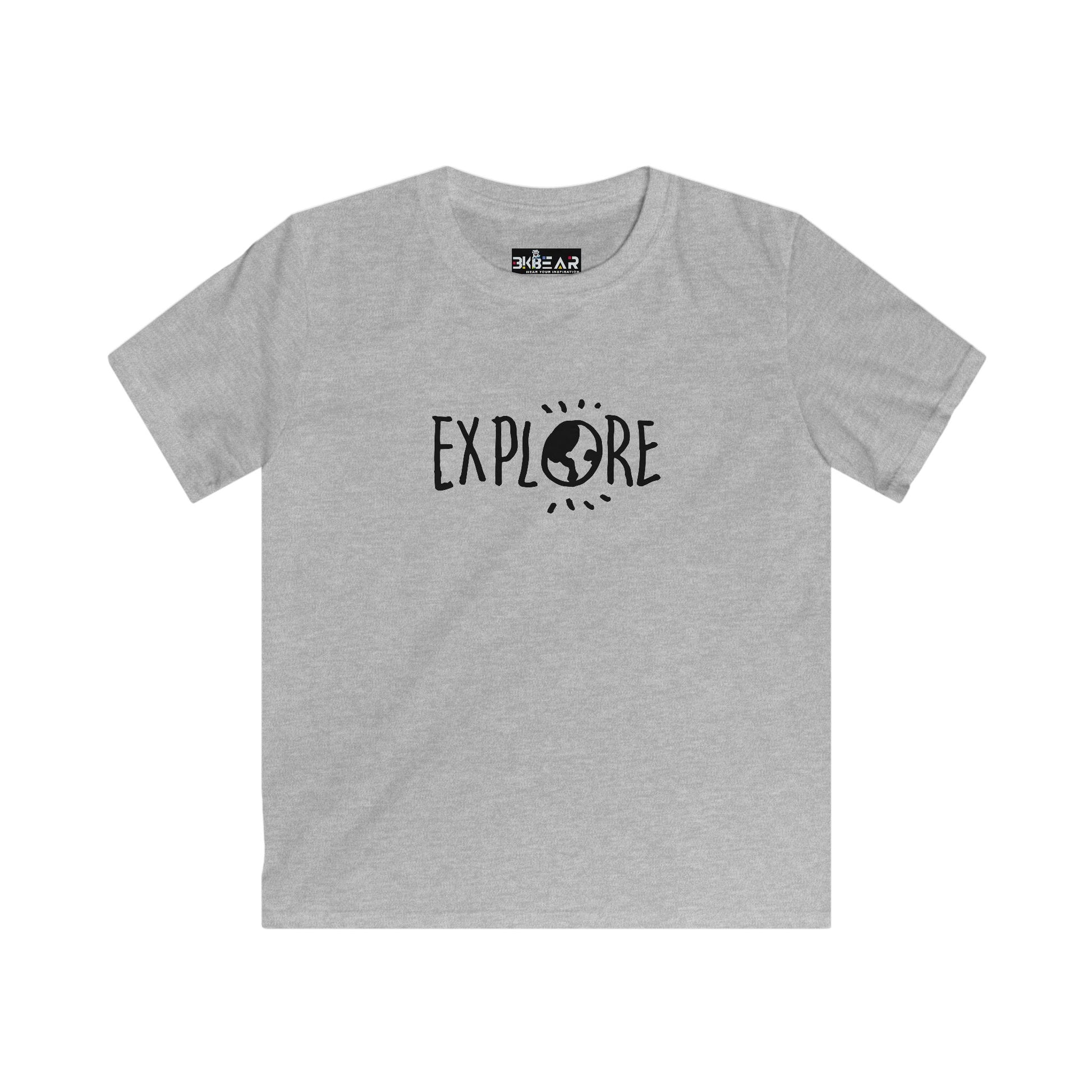 Gray kids t-shirt from Printify with Explore graphic print inspirational t shirts for kids