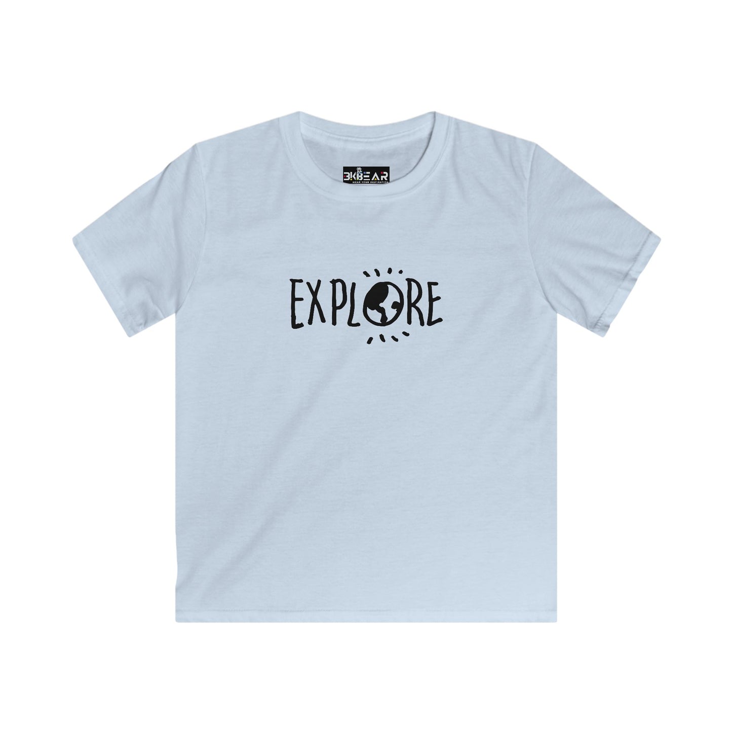 Light blue kids t shirt with Explore design Earth graphic inspirational t shirts for kids