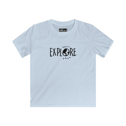 Light blue kids t shirt with Explore design Earth graphic inspirational t shirts for kids