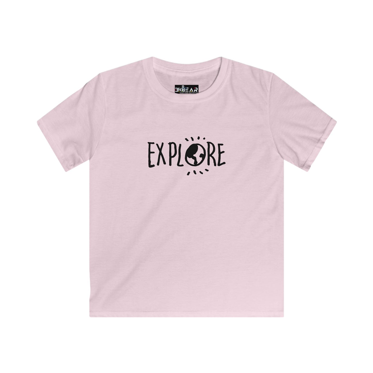 Light pink inspirational t shirts for kids with Explore globe design by Printify