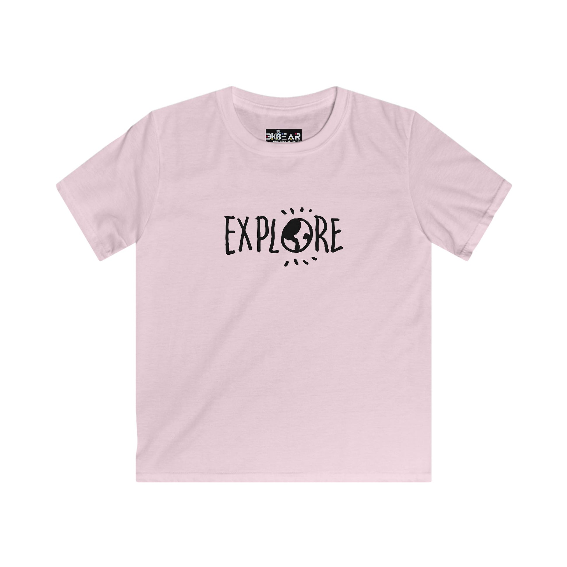 Light pink inspirational t shirts for kids with Explore globe design by Printify