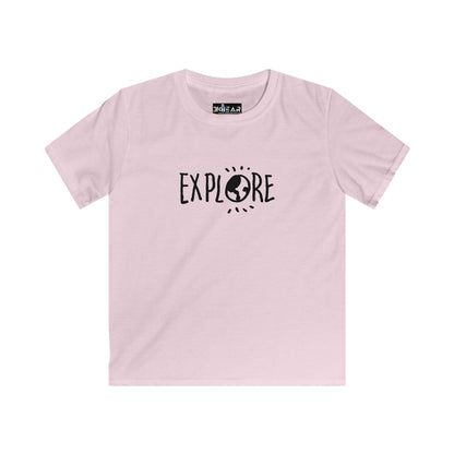 Light pink inspirational t shirts for kids with Explore globe design by Printify