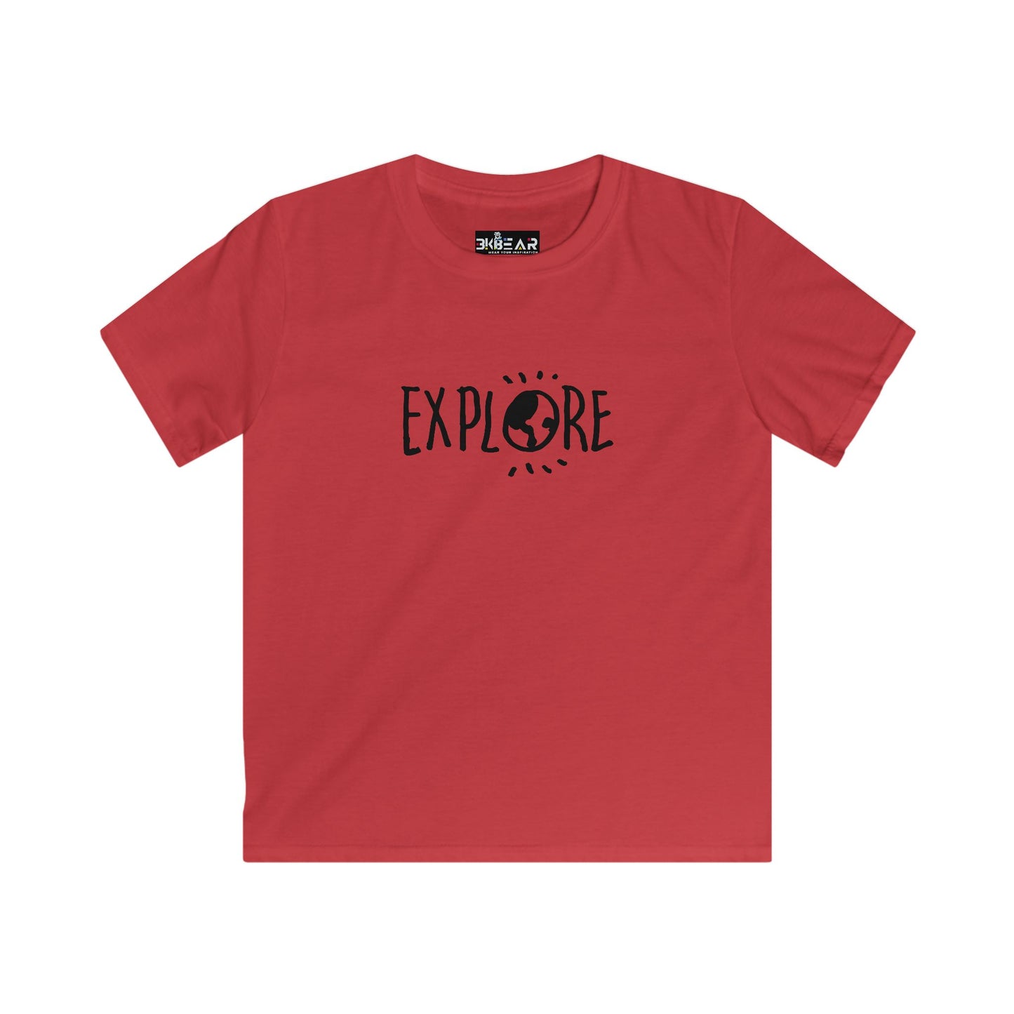 Red kids t shirt from Printify with Explore design inspirational t shirts for kids