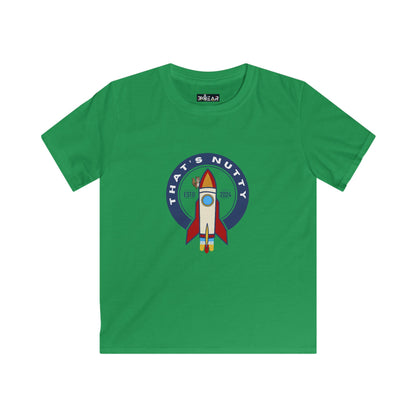 Printify green kids space graphic t-shirt youth with rocket ship design and Thats Nutty text