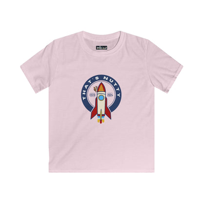 Light pink kids space graphic t-shirt youth with rocket and Thats Nutty design by Printify