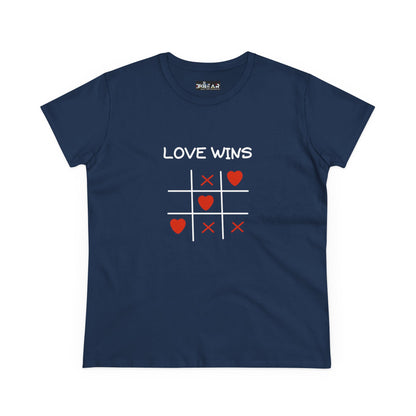 Navy Printify inspirational cotton t-shirt for women with love wins tic tac toe design