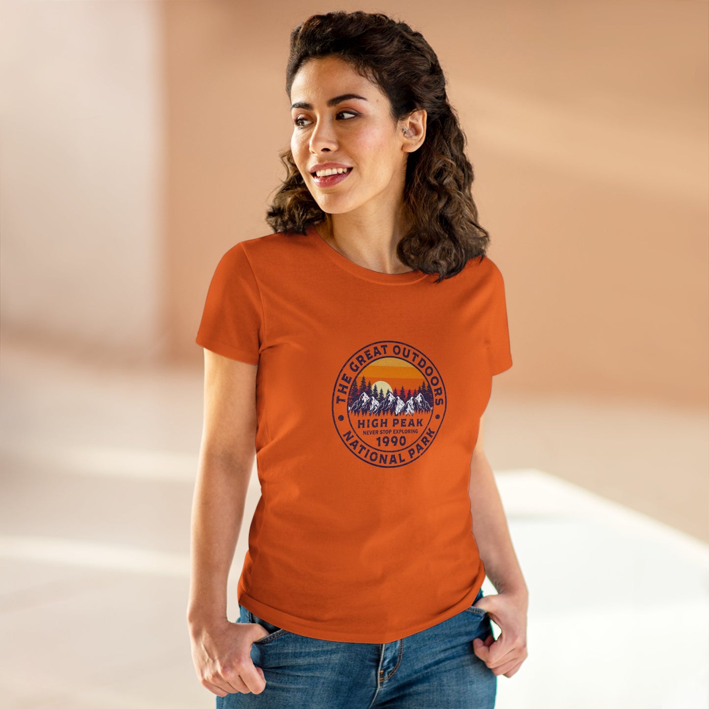 Never Stop Exploring. High Peak National Park. Women's Midweight Cotton Tee