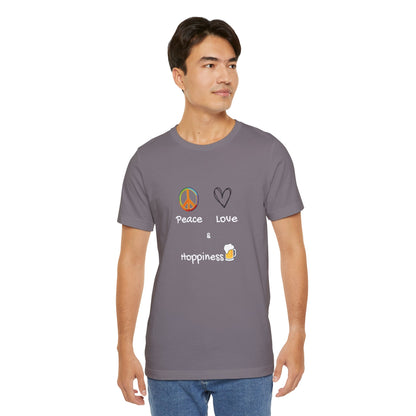 Peace, Love and Hoppiness. Unisex Jersey Short Sleeve Tee