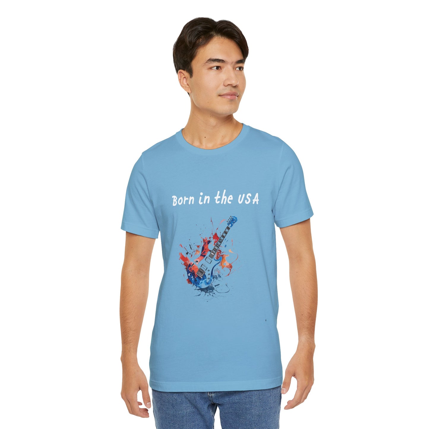 Born In The USA Guitar. Unisex Jersey Short Sleeve Tee