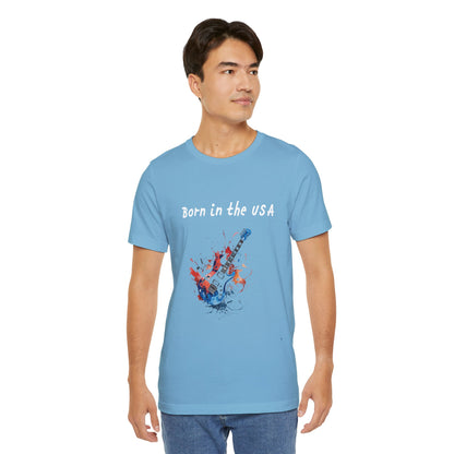 Born In The USA Guitar. Unisex Jersey Short Sleeve Tee
