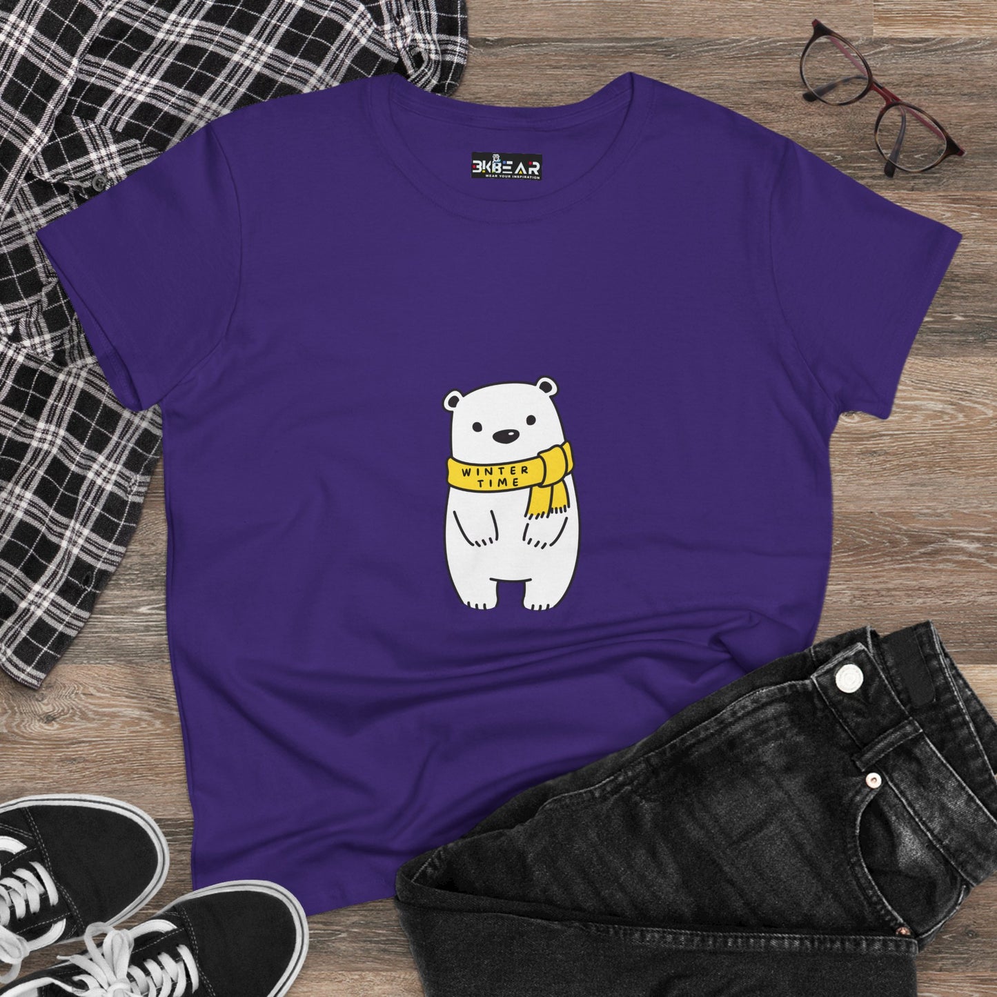 Winter Time BK Bear. .  Women's Midweight Cotton Tee