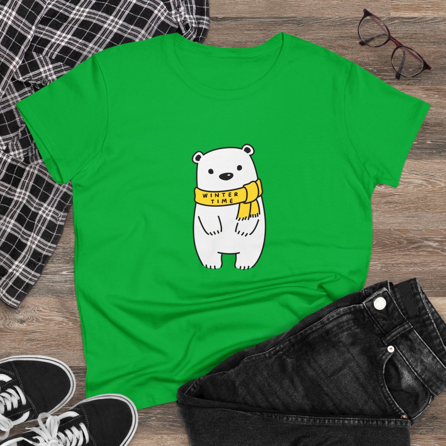 Winter Time BK Bear. .  Women's Midweight Cotton Tee