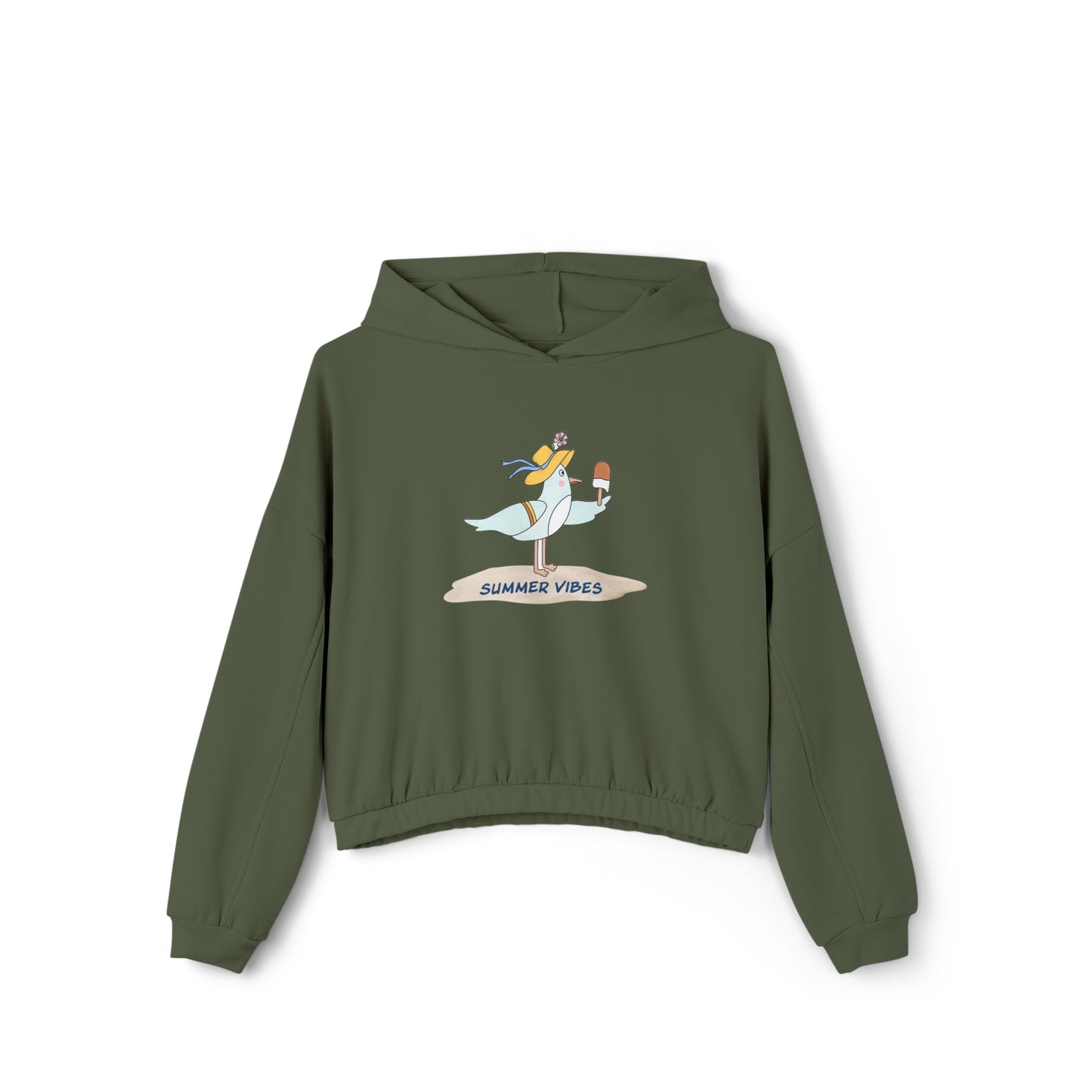 Regal Seagull Summer Vibes. Women's Cinched Bottom Hoodie