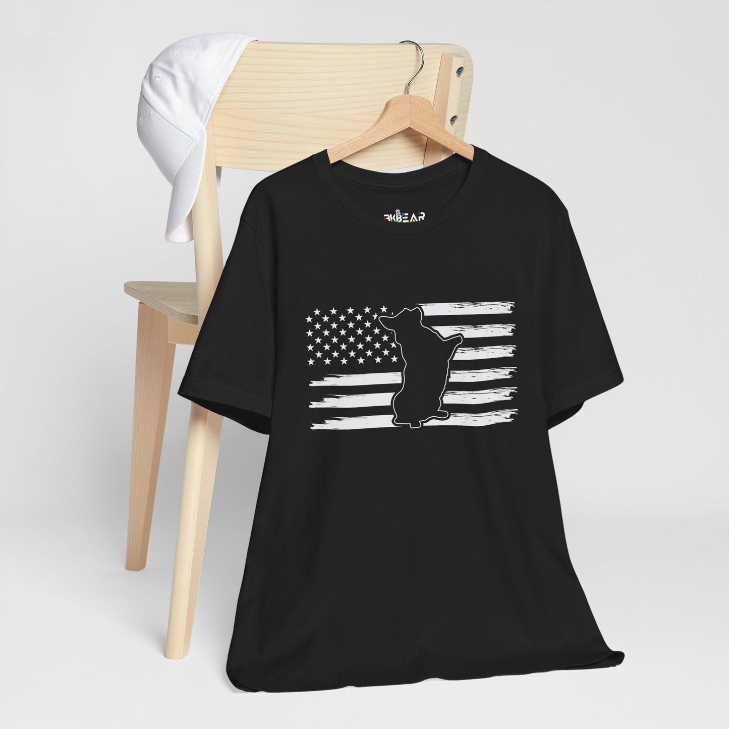 Charlie The American Flag Dog.  Unisex Jersey Short Sleeve Tee