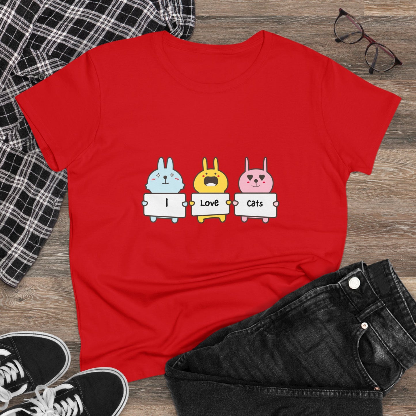 I Love Cats. Women's Midweight Cotton Tee