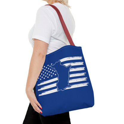 Charlie The American Flag Dog. Royal Blue Tote Bag