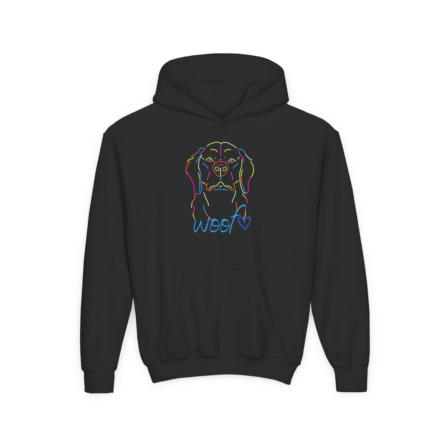 Colorful Retriever Woof Kids Hoodie – Dog Hoodie for Kids | Fun Pup Graphic