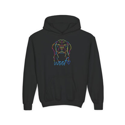 Colorful Retriever Woof Kids Hoodie – Dog Hoodie for Kids | Fun Pup Graphic