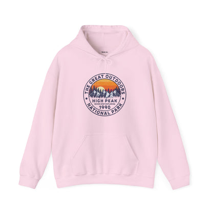 Never Stop Exploring. High Peak National Park. Unisex Hooded Sweatshirt.