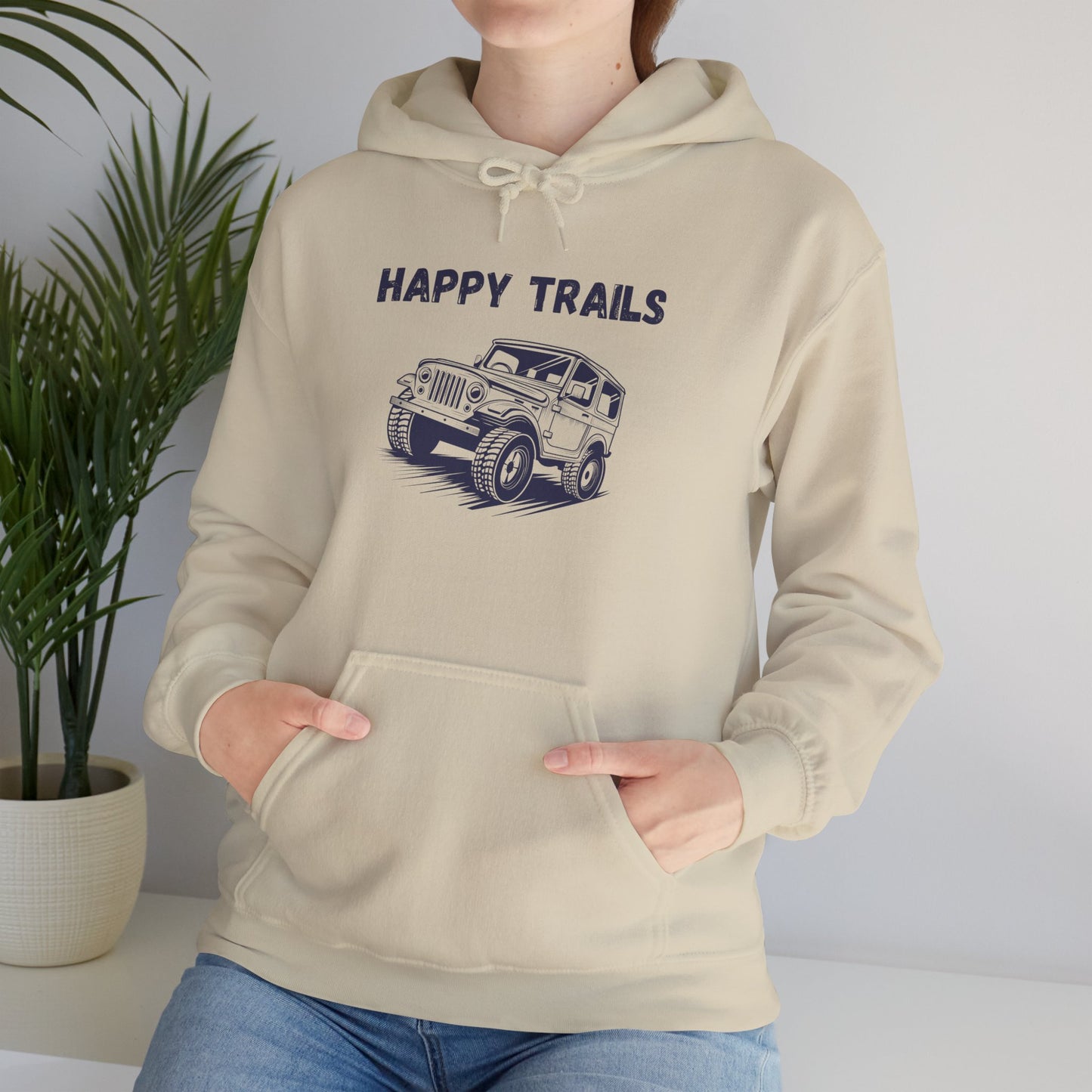 Happy Trails Unisex Hooded Sweatshirt, Cozy Outdoor Hoodie, Perfect Gift for Adventurers, Casual Wear, Great for Road Trips