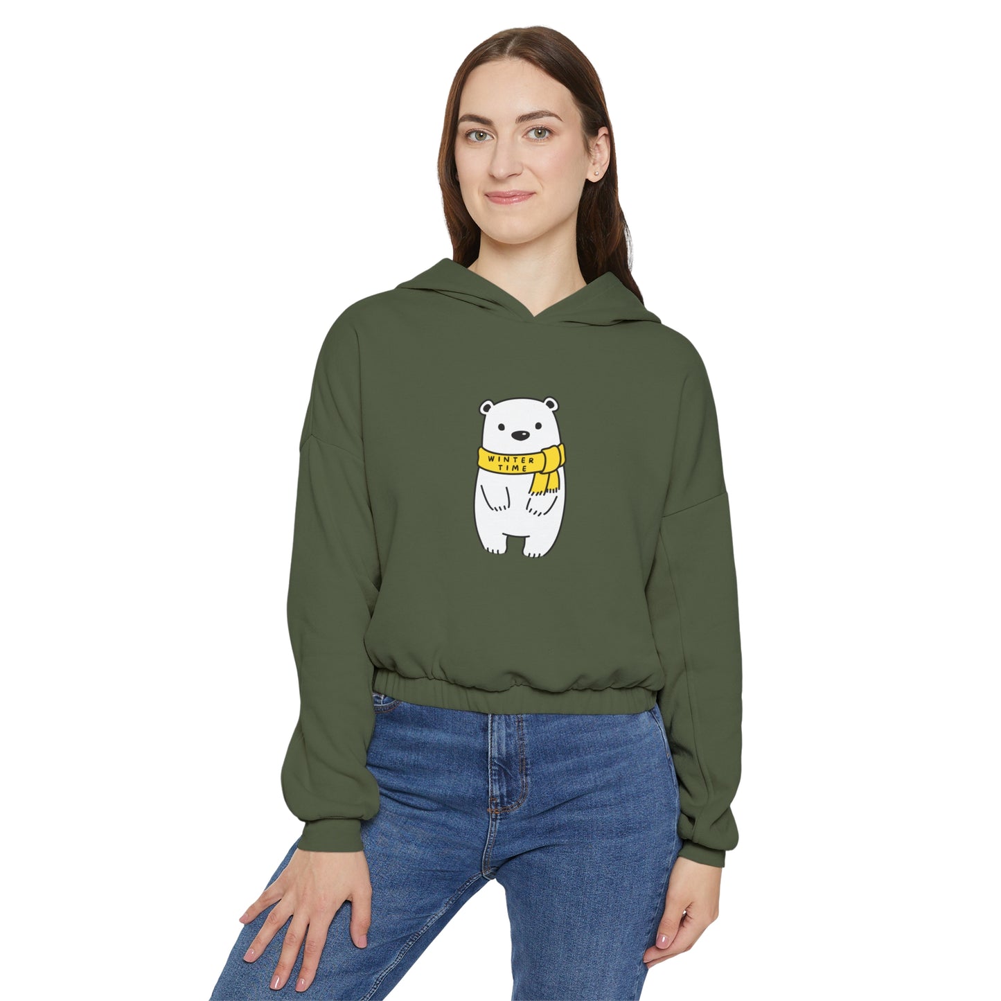 Winter Time BK Bear. Women's Cinched Bottom Hoodie