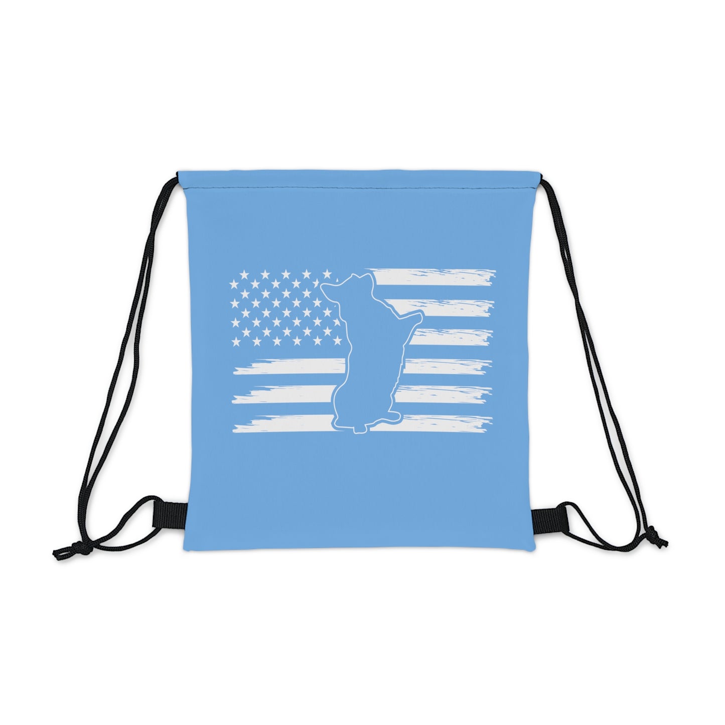 Charlie The American Flag Dog. Light Blue Outdoor Drawstring Bag