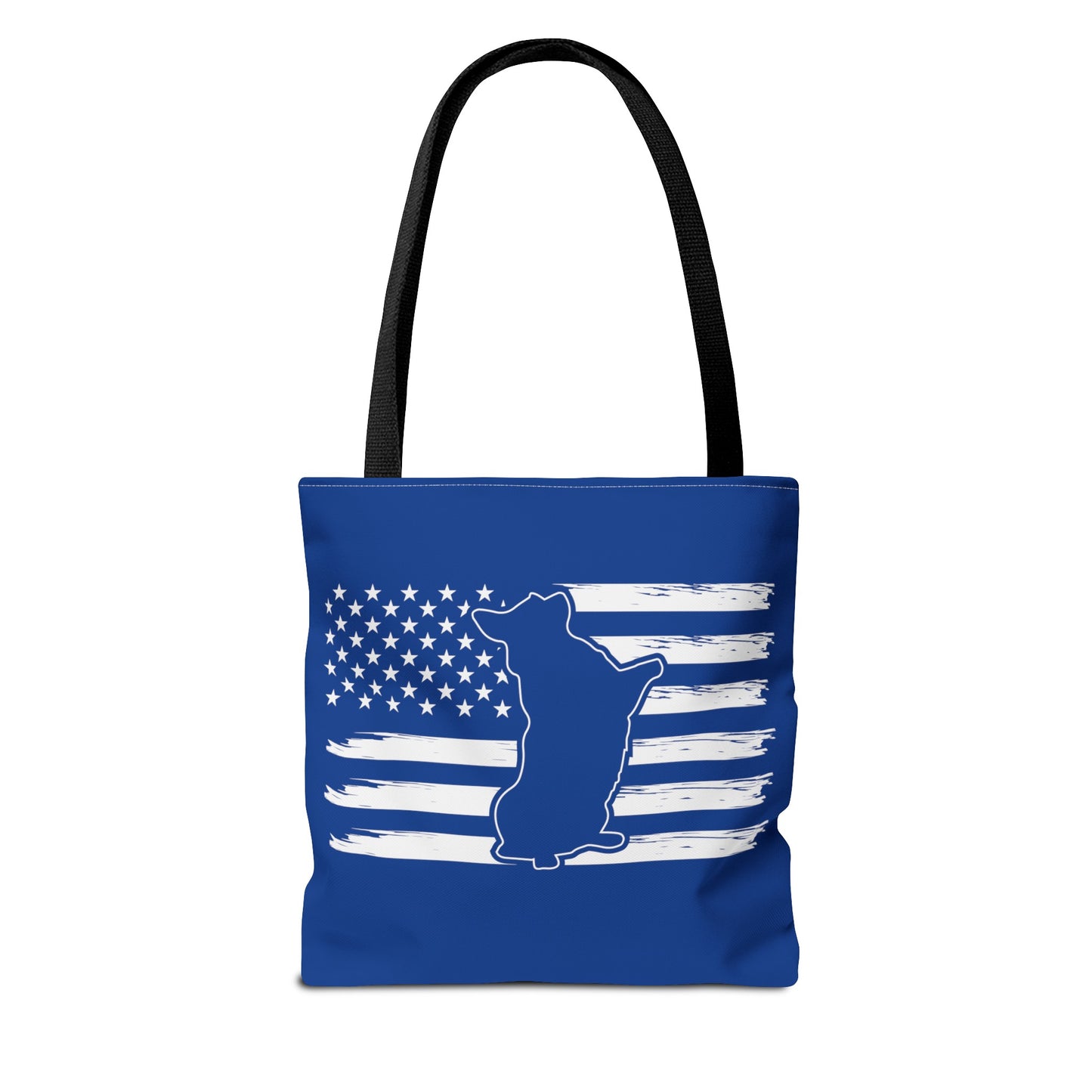 Charlie The American Flag Dog. Royal Blue Tote Bag