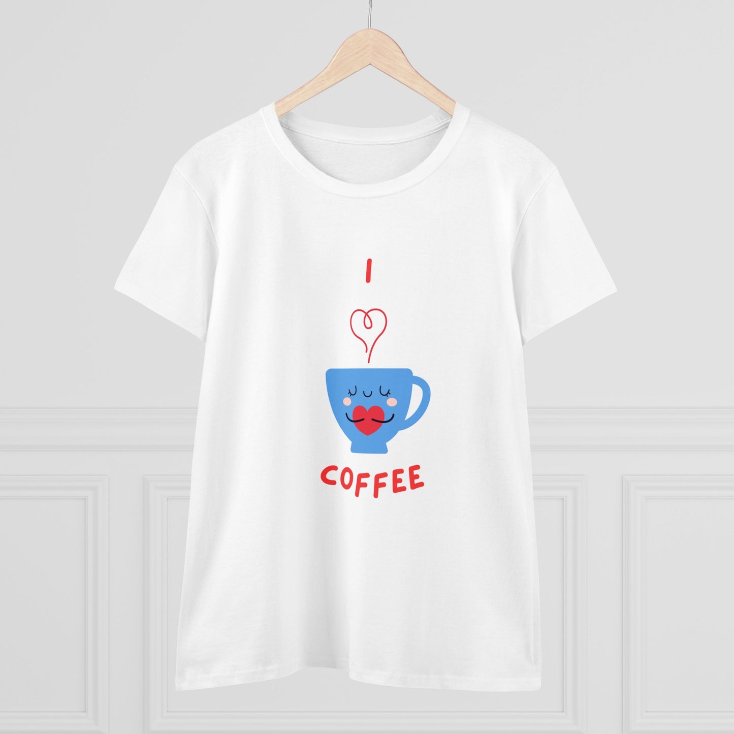 I Love Coffee Heart Cup. Women's Midweight Cotton Tee