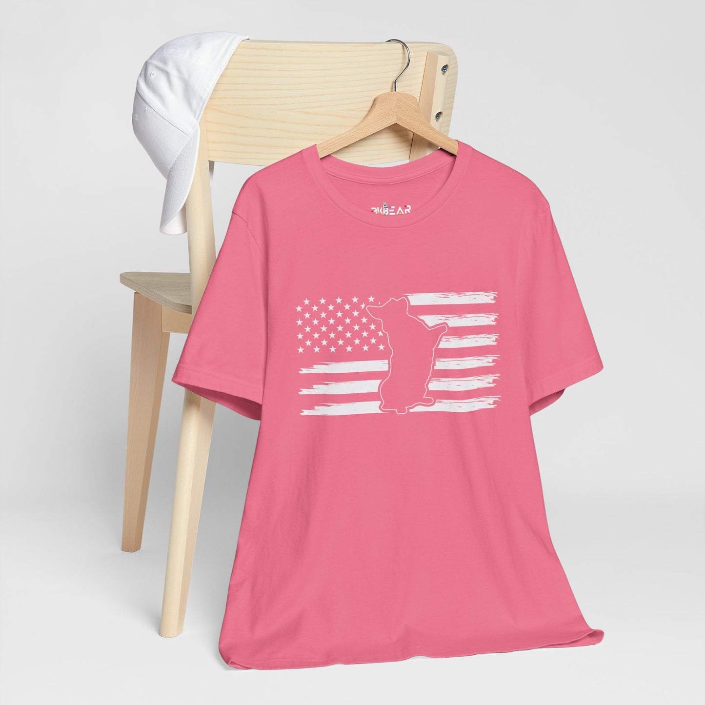 Charlie The American Flag Dog.  Unisex Jersey Short Sleeve Tee
