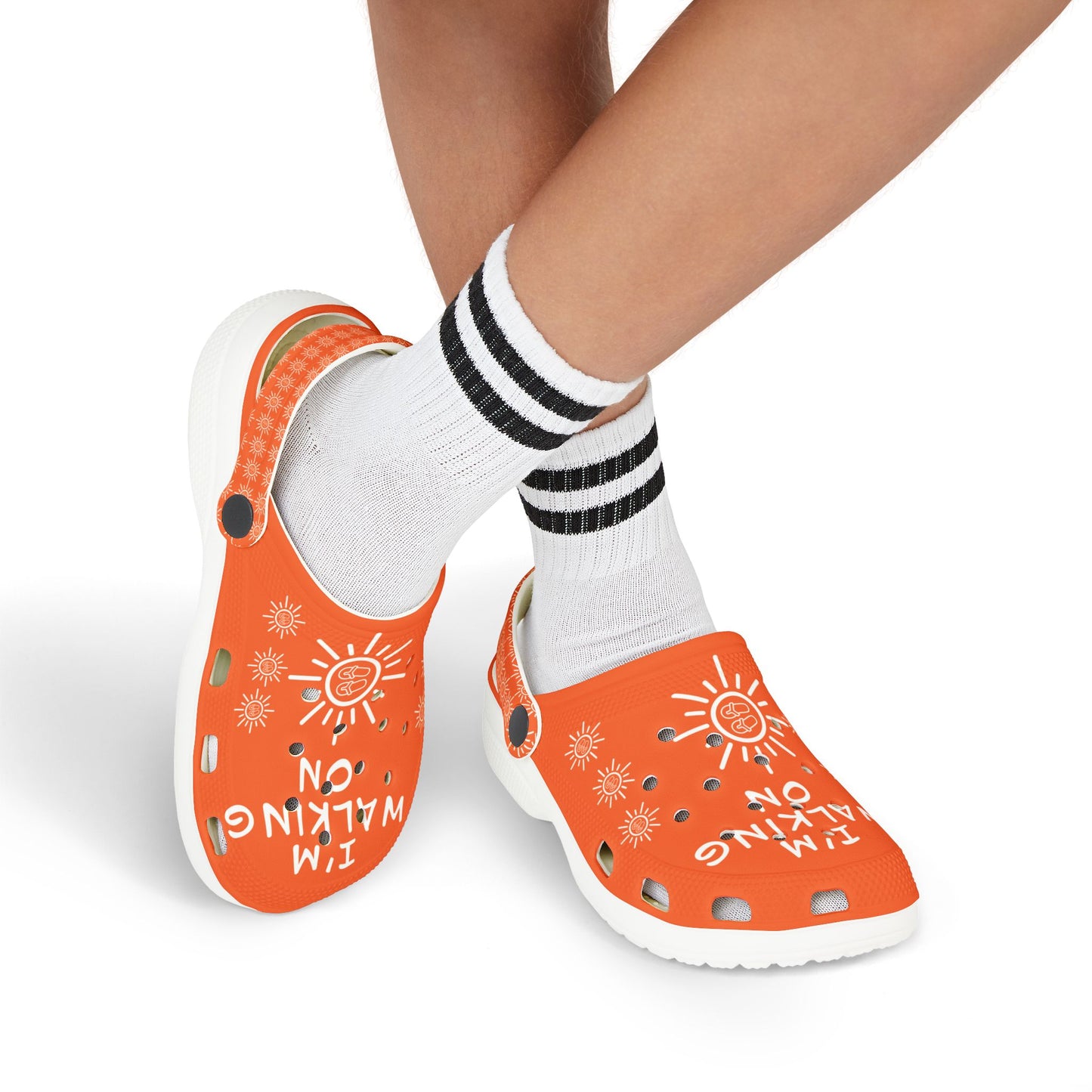 I'm Walking On Sunshine Rubber Clogs for Girls- Orange Crush