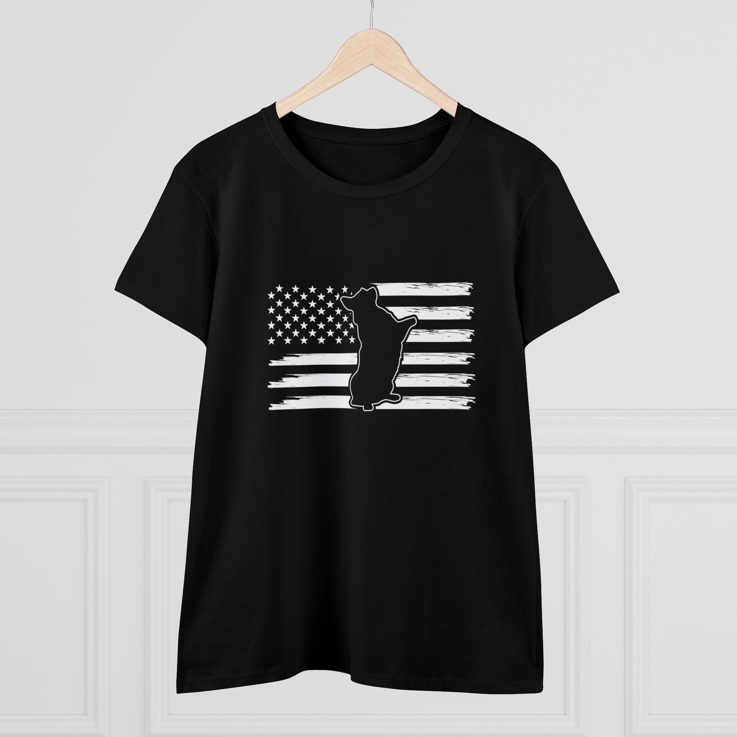 Charlie The American Flag Dog. Women's Midweight Cotton Tee