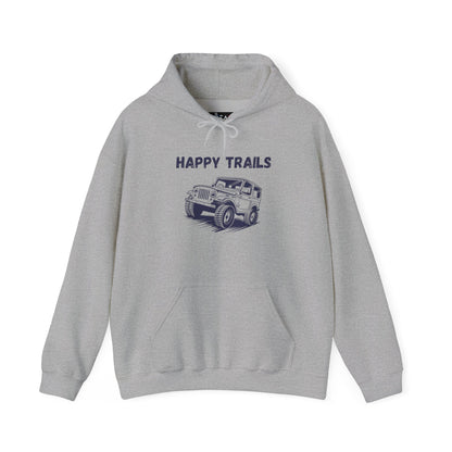 Happy Trails Unisex Hooded Sweatshirt, Cozy Outdoor Hoodie, Perfect Gift for Adventurers, Casual Wear, Great for Road Trips