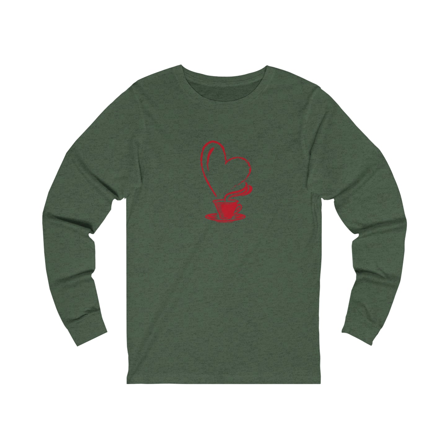 I Heart Coffee. Red. Unisex Jersey Long Sleeve Tee