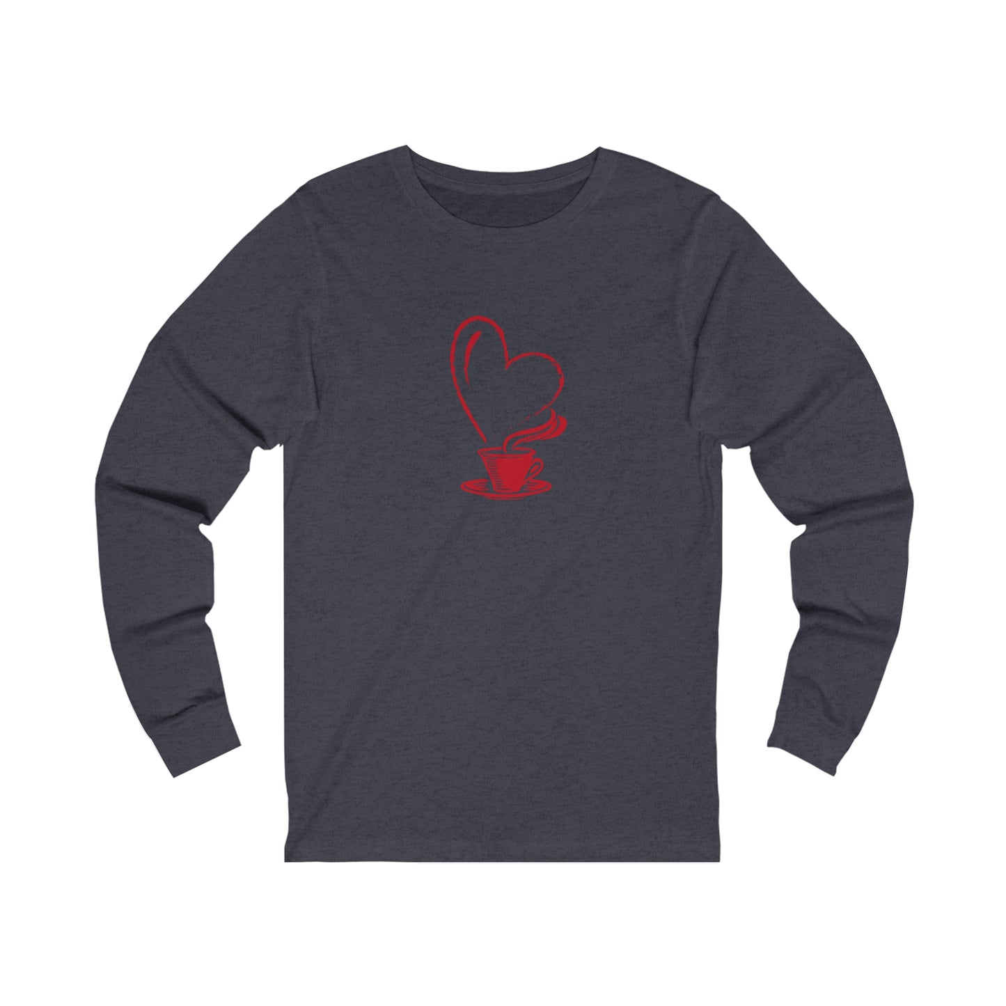 I Heart Coffee. Red. Unisex Jersey Long Sleeve Tee