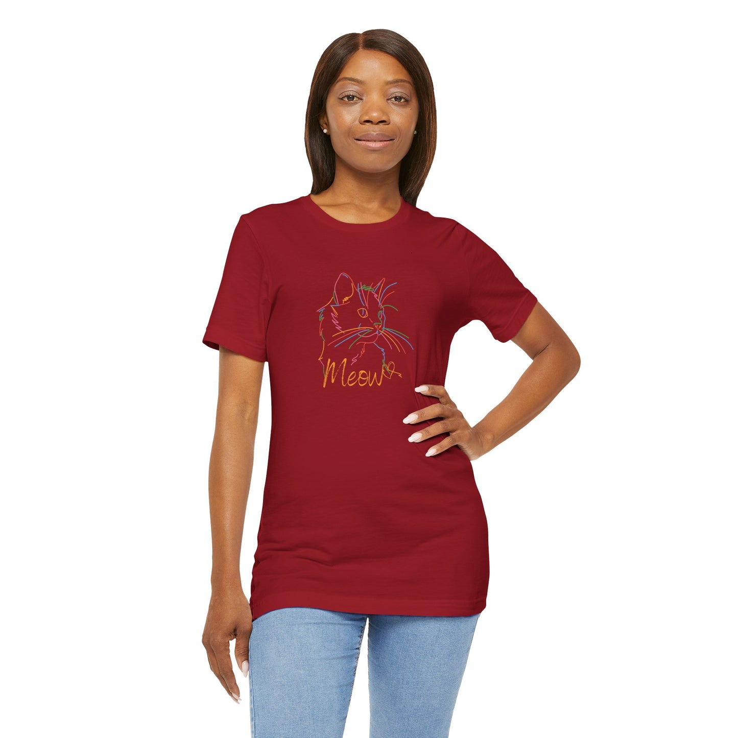 Meow. Cat with purrty color outlines. Unisex Jersey Short Sleeve Tee
