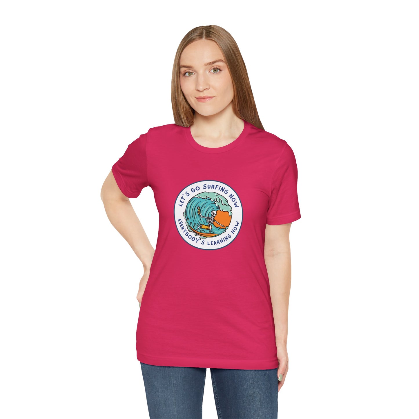 Let's Go Surfing Now. Everybody's Learning How. Unisex Jersey Short Sleeve Tee