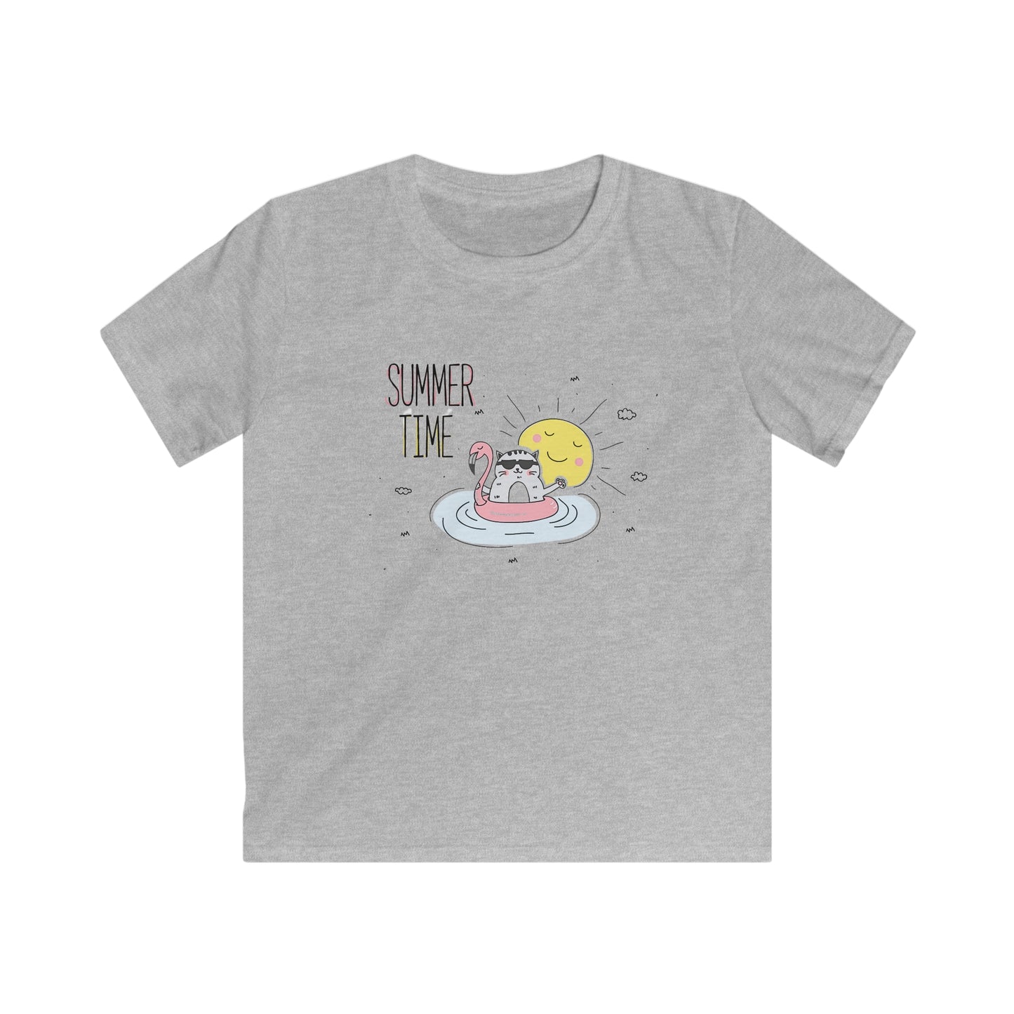 Jingles The Summertime Cat. Kids Softstyle Tee