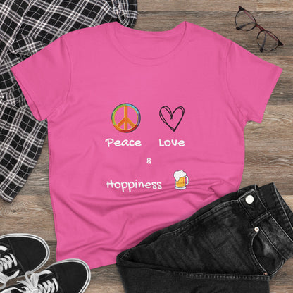Peace, Love and Hoppiness. Women's Midweight Cotton Tee