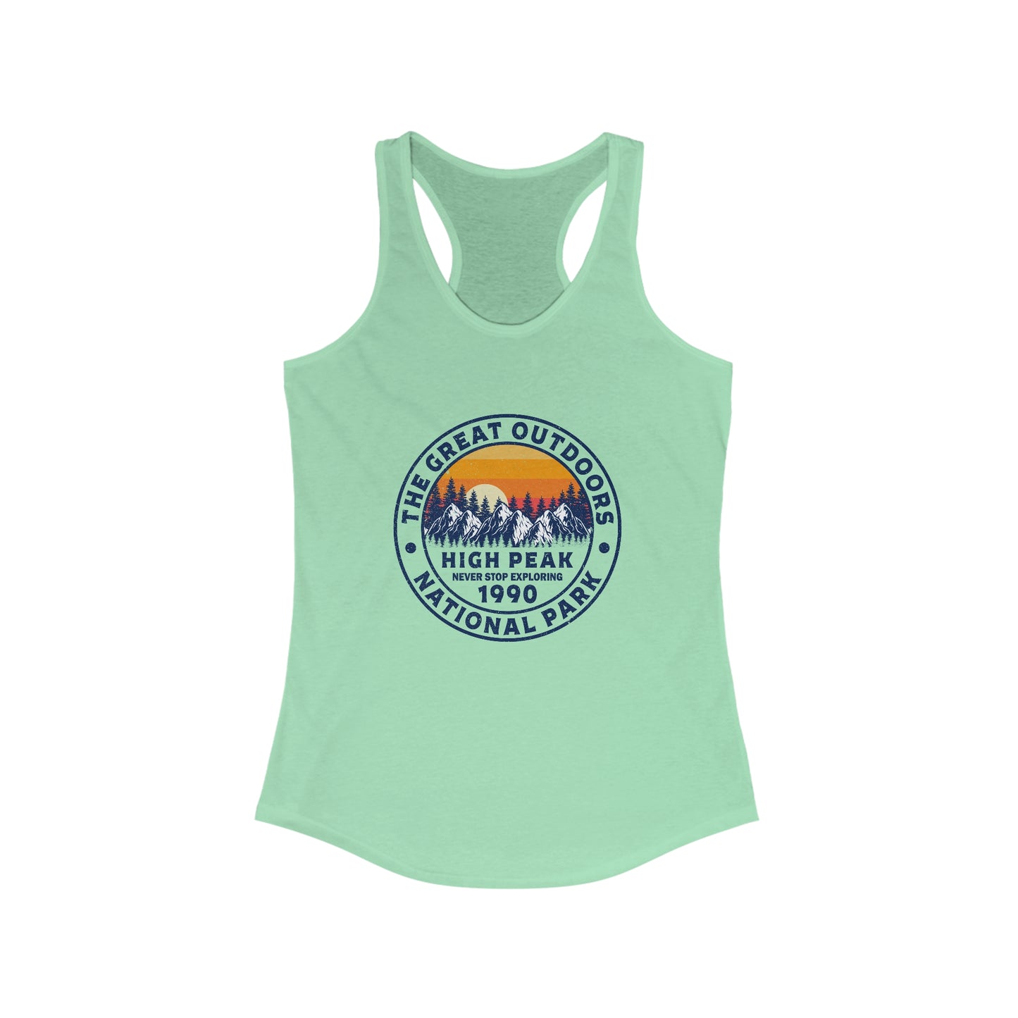 Never Stop Exploring. High Peak National Park. Women's Ideal Racerback Tank