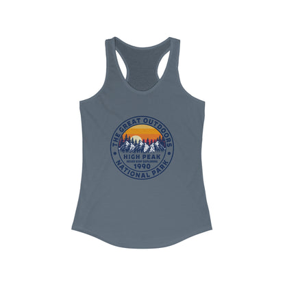 Never Stop Exploring. High Peak National Park. Women's Ideal Racerback Tank