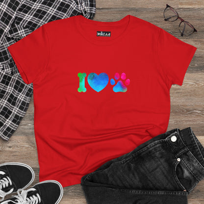 I ♥ Paws Women’s Midweight Cotton Tee – Animal Lover Graphic T-Shirt