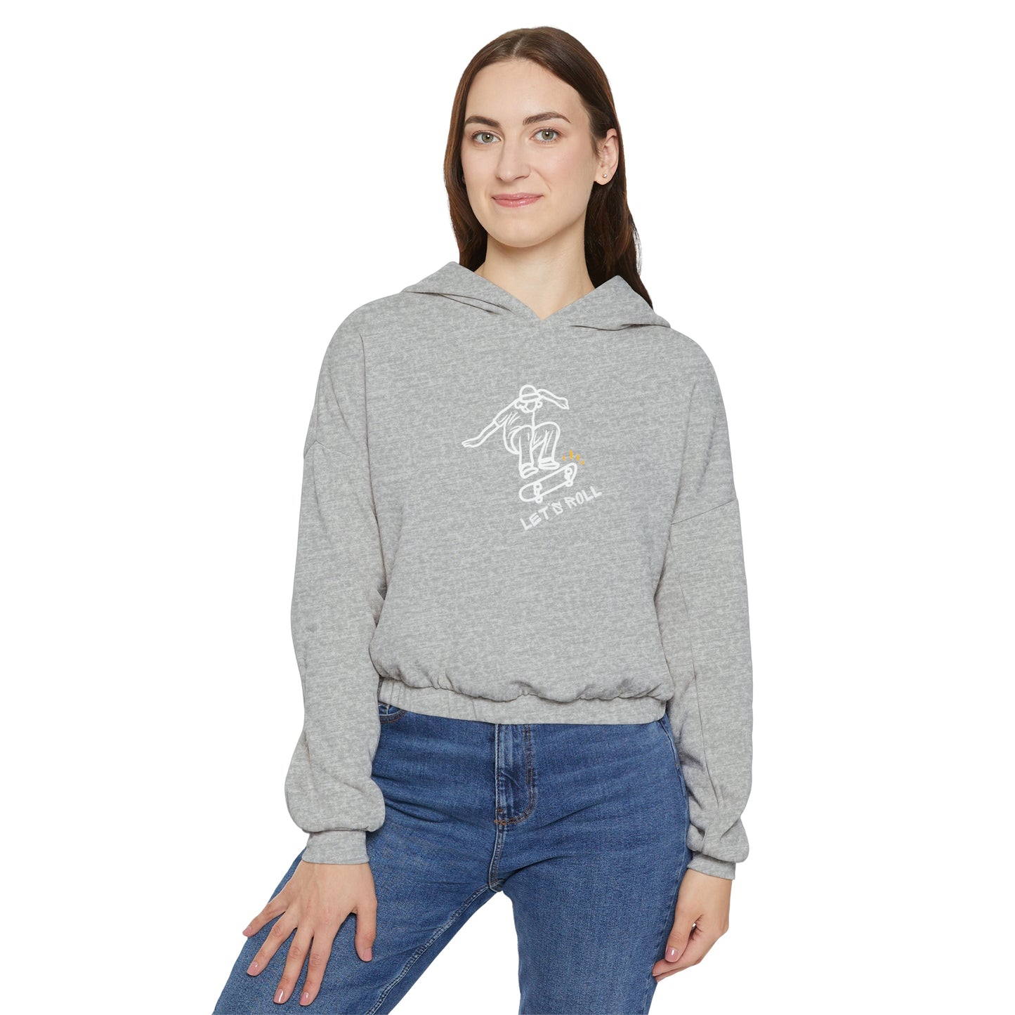 Let's Roll Skateboarder. Women's Cinched Bottom Hoodie