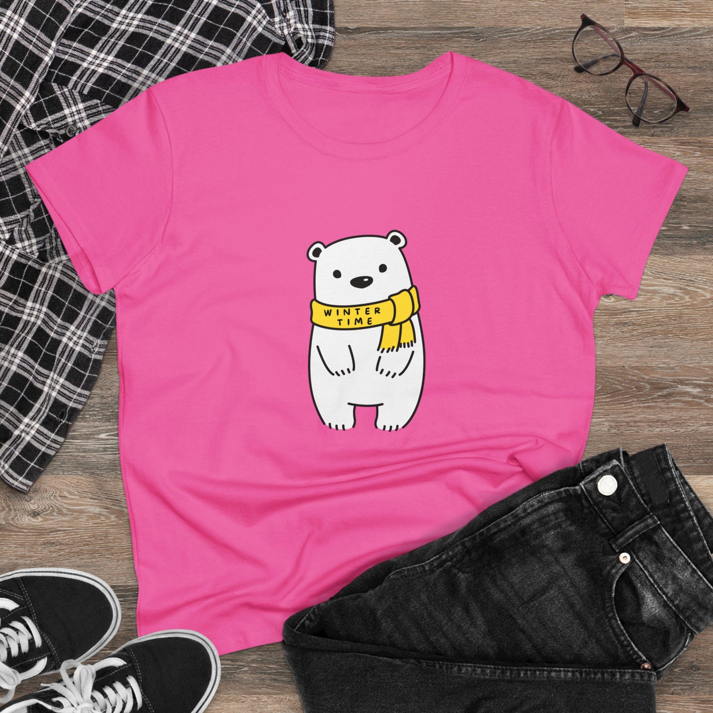Winter Time BK Bear. .  Women's Midweight Cotton Tee