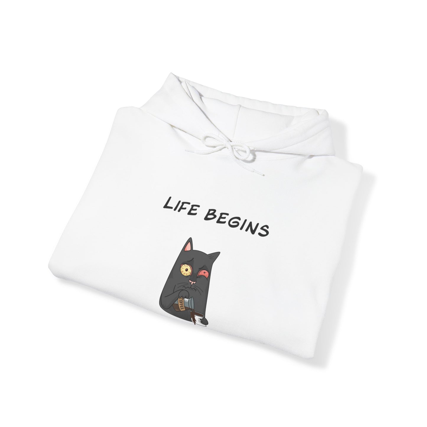 Luna The Cat. Life Begins After Coffee. Unisex Heavy Blend™ Hooded Sweatshirt