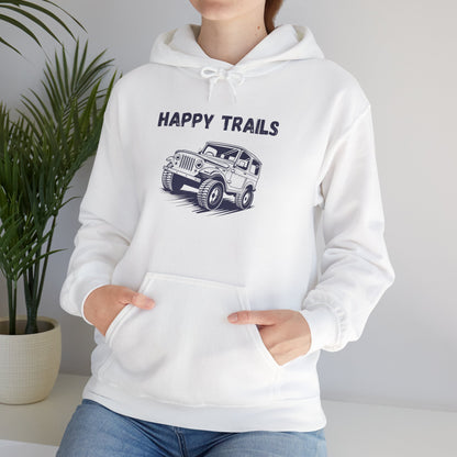 Happy Trails Unisex Hooded Sweatshirt, Cozy Outdoor Hoodie, Perfect Gift for Adventurers, Casual Wear, Great for Road Trips