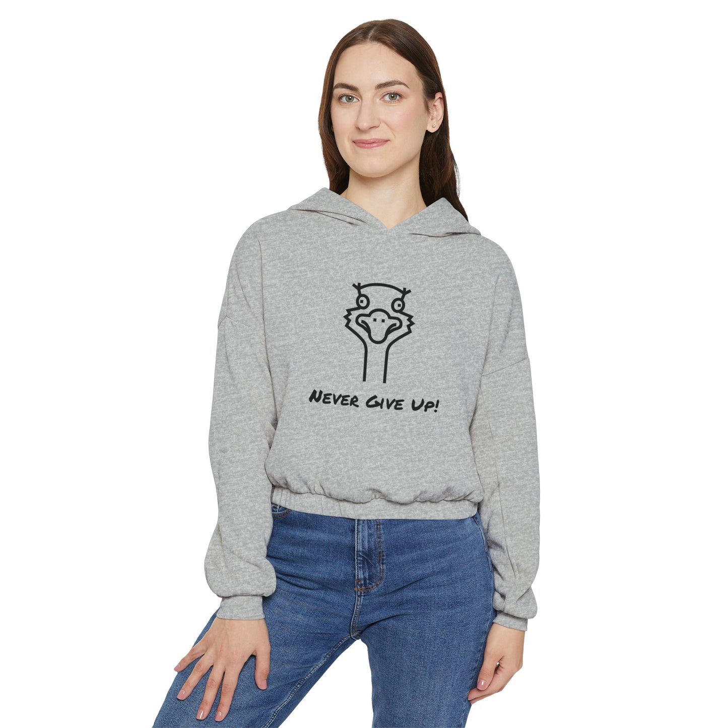 Never Give Up. Oscar The Ostrich and JimmyV Never Gave Up. Women's Cinched Bottom Hoodie