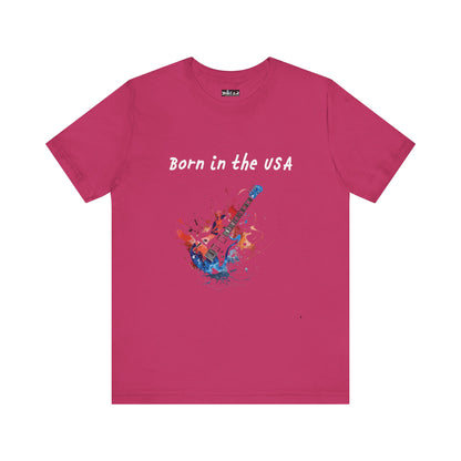 Born In The USA Guitar. Unisex Jersey Short Sleeve Tee