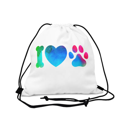 I Heart Paws. Outdoor Drawstring Bag